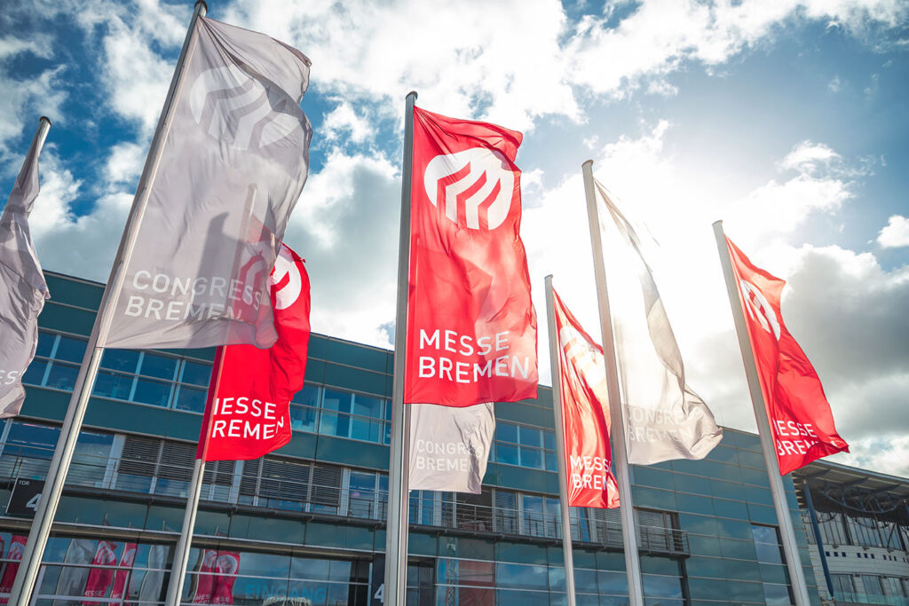 Flags in front of the Messe Bremen